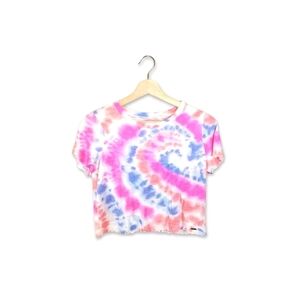 Hollister Must Have Collection Pink Orange Blue Tie Dye White Crop Tee Size M